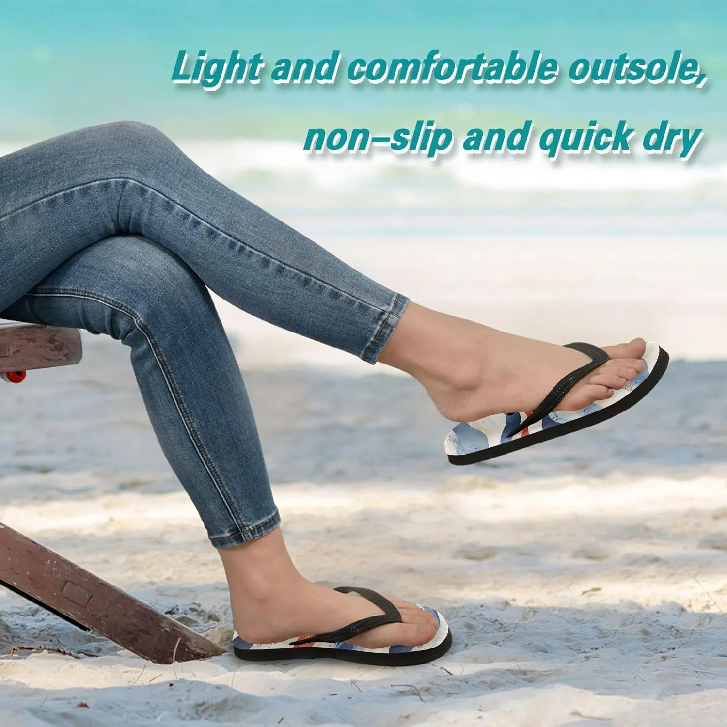 Colorful Waves Ocean Womens Flip Flops Sandals Comfortable Sandals