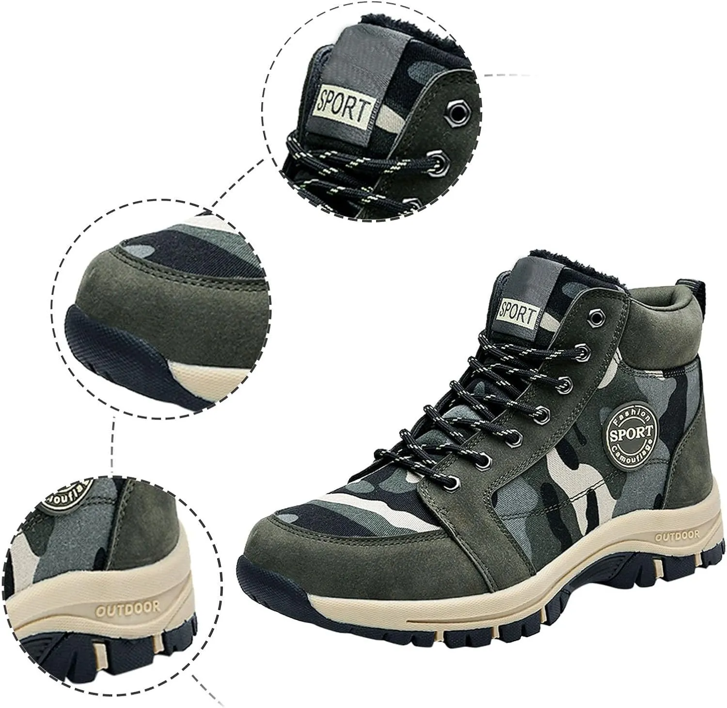 Couples Winter Fashion Winter Camo Green Lace Up Snow Boots Plus Warm Casual Sneakers Youth Beach Shoes
