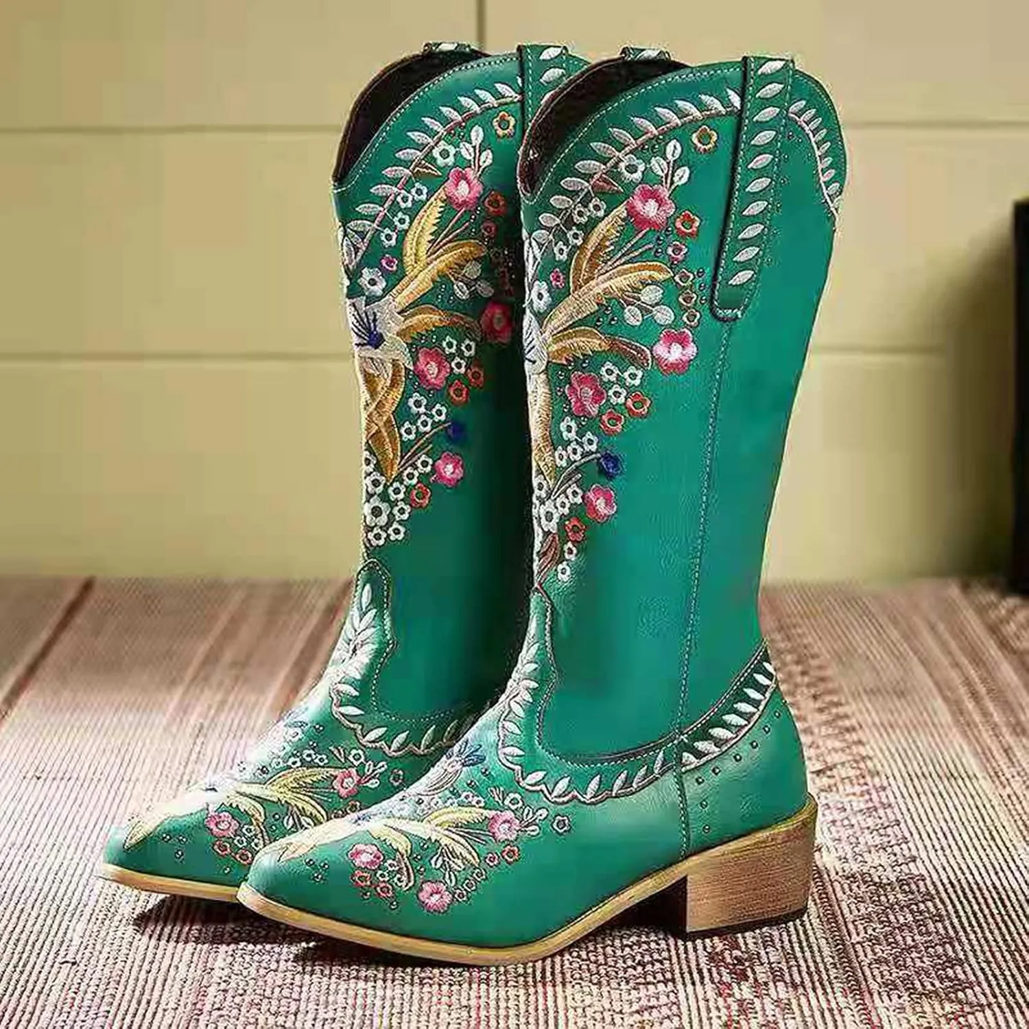 Cowboy Boots for Women Low Heel Over The Knee Boots Hiking Boots Motorcycle Boots Classic Lace Up Shoes Retro Shoes 52