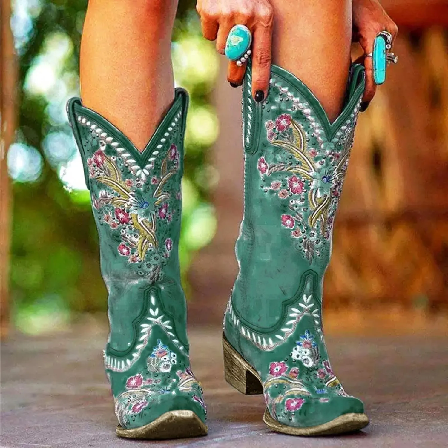 Cowboy Boots for Women Low Heel Over The Knee Boots Hiking Boots Motorcycle Boots Classic Lace Up Shoes Retro Shoes 52