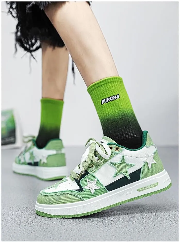 Cute Stars Shoes Chunky Platform Thick Soles Comfy Non Slip Lightweight Softy Casual Orthopedic Sneakers Kawaii Y2K Pretty Pastel Retro Gifts for Women & Girls Back to School