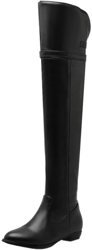 DINTAHA Long Thigh High Boots Flat Leather Thigh High Low Heel Boots Over The Knee Boots