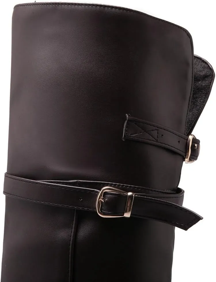 DINTAHA Long Thigh High Boots Flat Leather Thigh High Low Heel Boots Over The Knee Boots