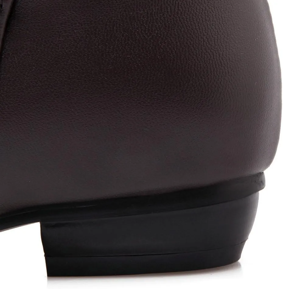 DINTAHA Long Thigh High Boots Flat Leather Thigh High Low Heel Boots Over The Knee Boots