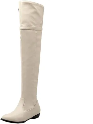 DINTAHA Long Thigh High Boots Flat Leather Thigh High Low Heel Boots Over The Knee Boots