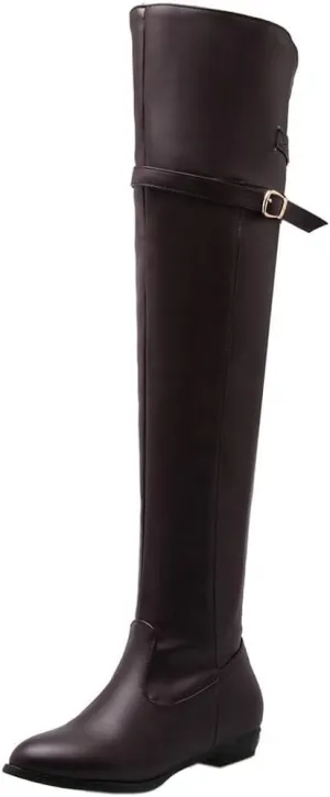 DINTAHA Long Thigh High Boots Flat Leather Thigh High Low Heel Boots Over The Knee Boots