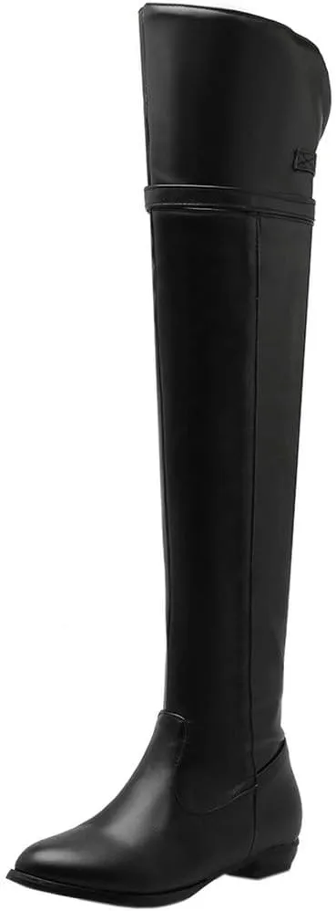 DINTAHA Long Thigh High Boots Flat Leather Thigh High Low Heel Boots Over The Knee Boots