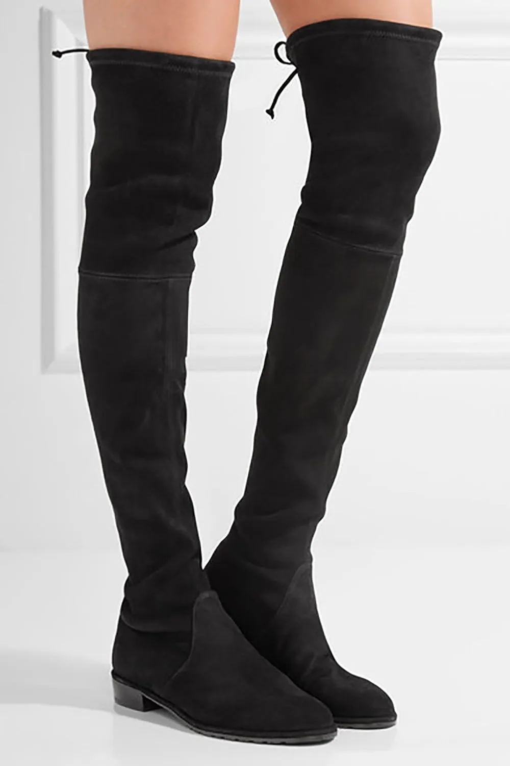 Divanne Knee High Boots, Women's Stretch Suede Over The Knee Boots Round Toe Flat Heel Tall Boots