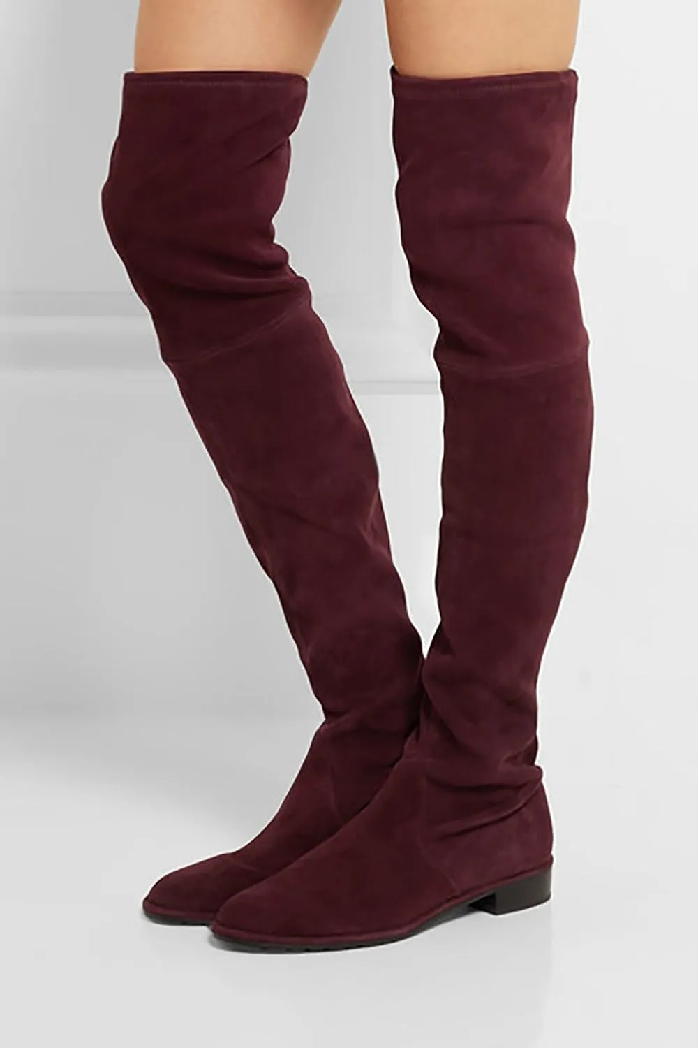 Divanne Knee High Boots, Women's Stretch Suede Over The Knee Boots Round Toe Flat Heel Tall Boots
