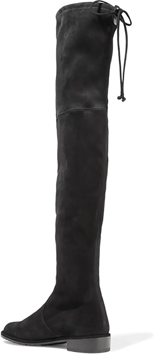 Divanne Knee High Boots, Women's Stretch Suede Over The Knee Boots Round Toe Flat Heel Tall Boots
