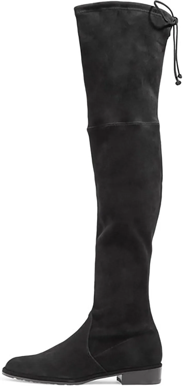 Divanne Knee High Boots, Women's Stretch Suede Over The Knee Boots Round Toe Flat Heel Tall Boots