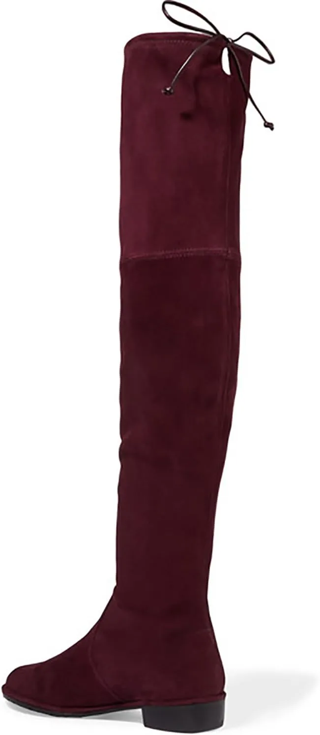 Divanne Knee High Boots, Women's Stretch Suede Over The Knee Boots Round Toe Flat Heel Tall Boots