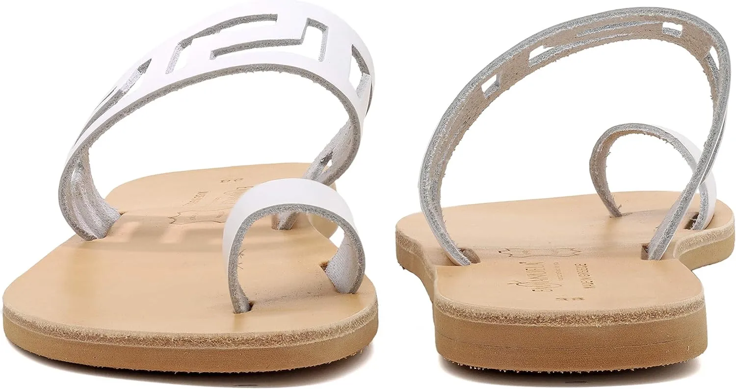 Emmanuela Ancient Greek Handmade Leather Flat Toe Ring Sandals, Quality Slide on Strappy Sandals, Quality Slide on Summer Shoes for Women, Open Toe Sliders, Boho Chic Mules