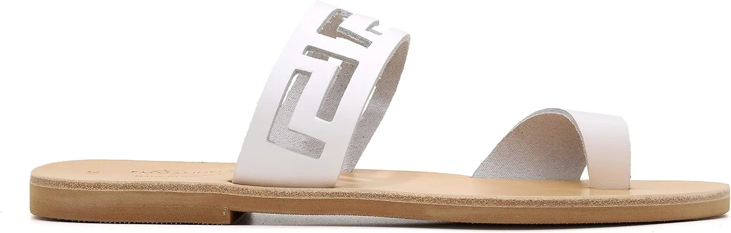 Emmanuela Ancient Greek Handmade Leather Flat Toe Ring Sandals, Quality Slide on Strappy Sandals, Quality Slide on Summer Shoes for Women, Open Toe Sliders, Boho Chic Mules