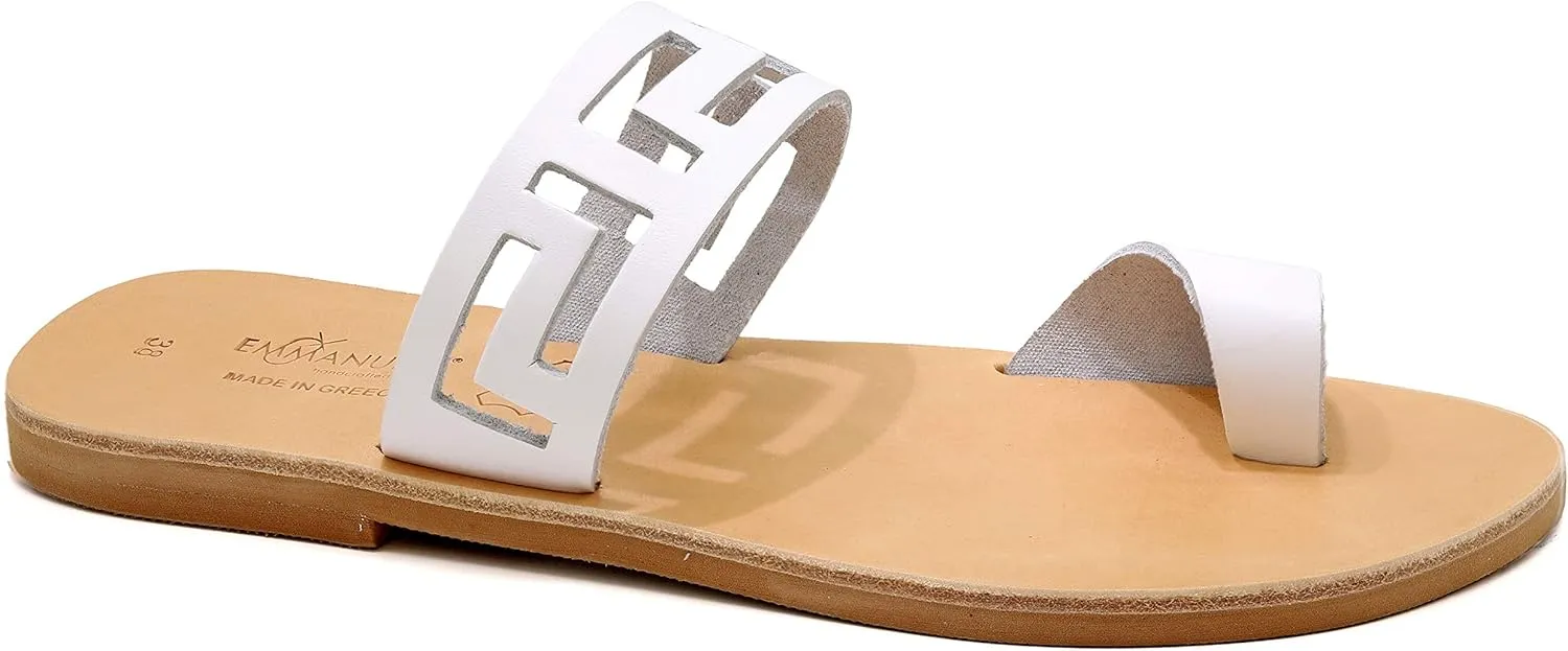 Emmanuela Ancient Greek Handmade Leather Flat Toe Ring Sandals, Quality Slide on Strappy Sandals, Quality Slide on Summer Shoes for Women, Open Toe Sliders, Boho Chic Mules