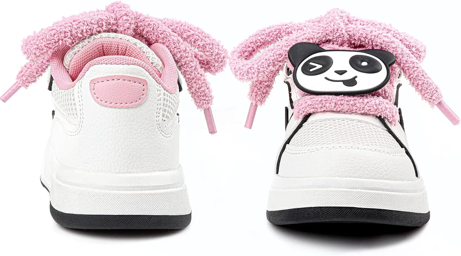 Fashion Chunky Platform Sneakers for Girls with Cute Panda Decor,Breathable Mesh Anti-Slip Rubber Sole Stylish Slip On & Kids Toddler Girl Kids Tennis Shoes Pink White Sneaker