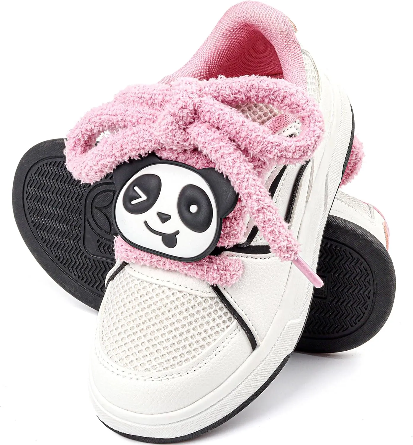 Fashion Chunky Platform Sneakers for Girls with Cute Panda Decor,Breathable Mesh Anti-Slip Rubber Sole Stylish Slip On & Kids Toddler Girl Kids Tennis Shoes Pink White Sneaker