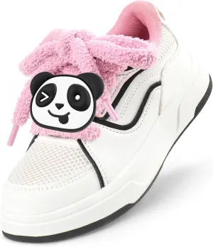 Fashion Chunky Platform Sneakers for Girls with Cute Panda Decor,Breathable Mesh Anti-Slip Rubber Sole Stylish Slip On & Kids Toddler Girl Kids Tennis Shoes Pink White Sneaker