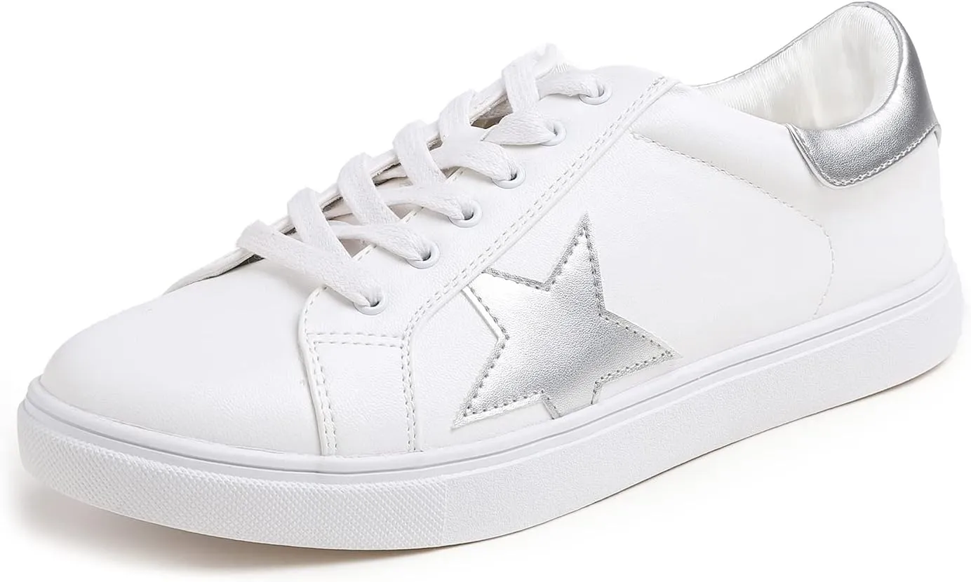 FEVERSOLE Women's Featured PU Leather Colorful Lace Up Sneaker