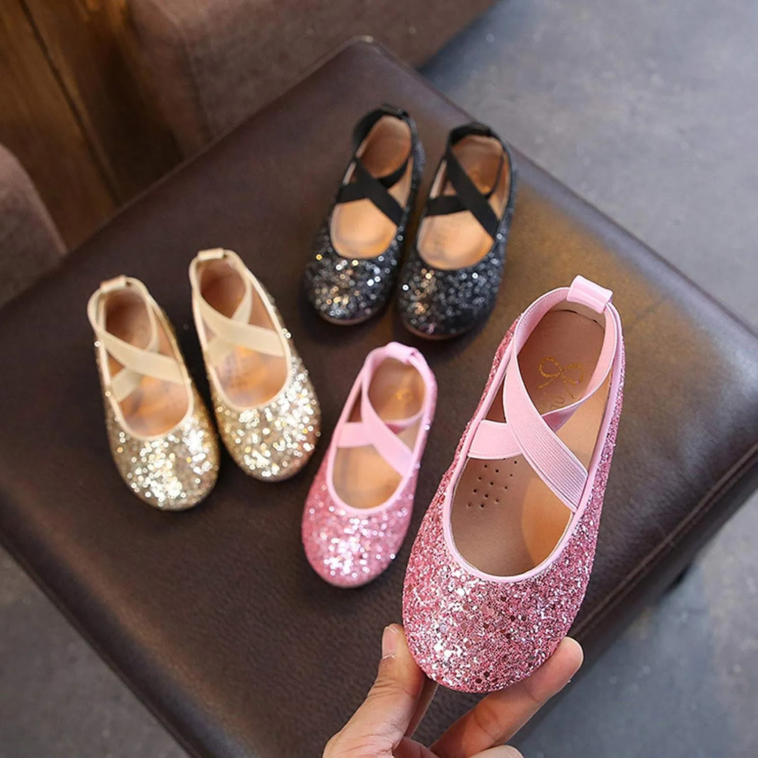 Flower Girls Dress Shoes Sparkling Pearls Bow Ballet Flat for Wedding Party Bridesmaids Mary Jane Princess Shoes