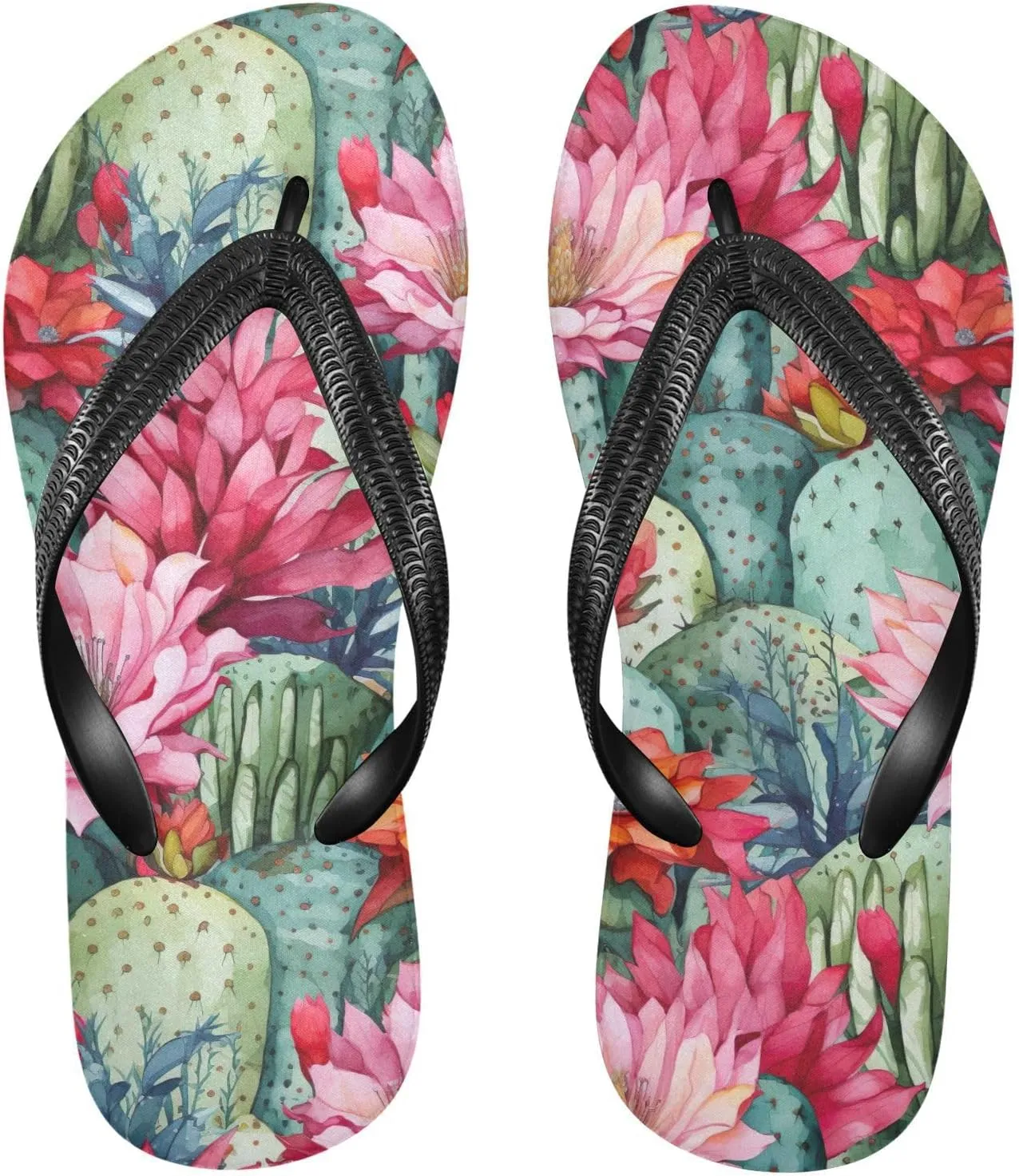 Flower Succulents Cactus Colorful Womens Flip Flops Sandals Summer Sandal