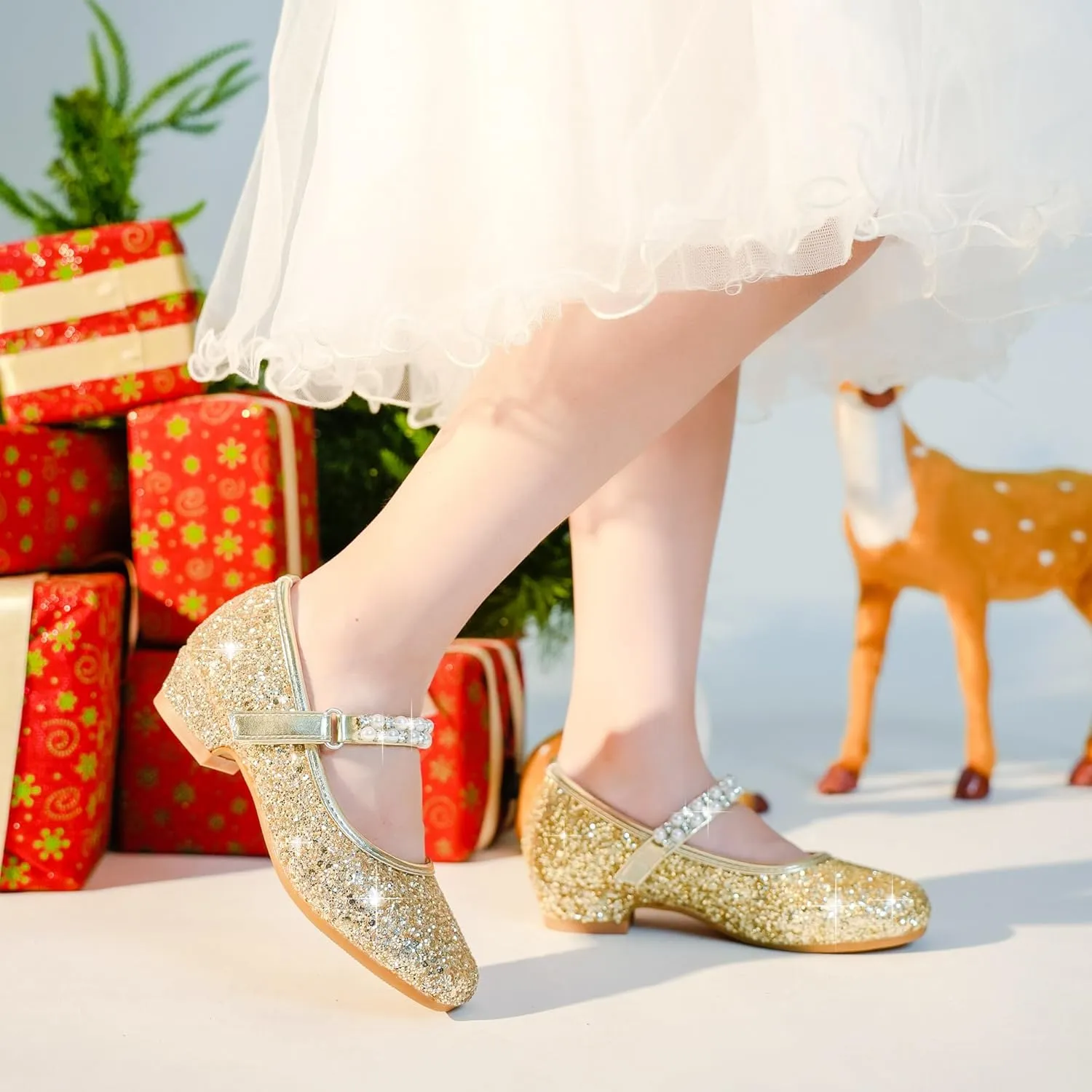 Furdeour Toddler Girls Mary Janes Shoes Low Heel Ballet Flats Wedding Party Dress Shoes for Kids