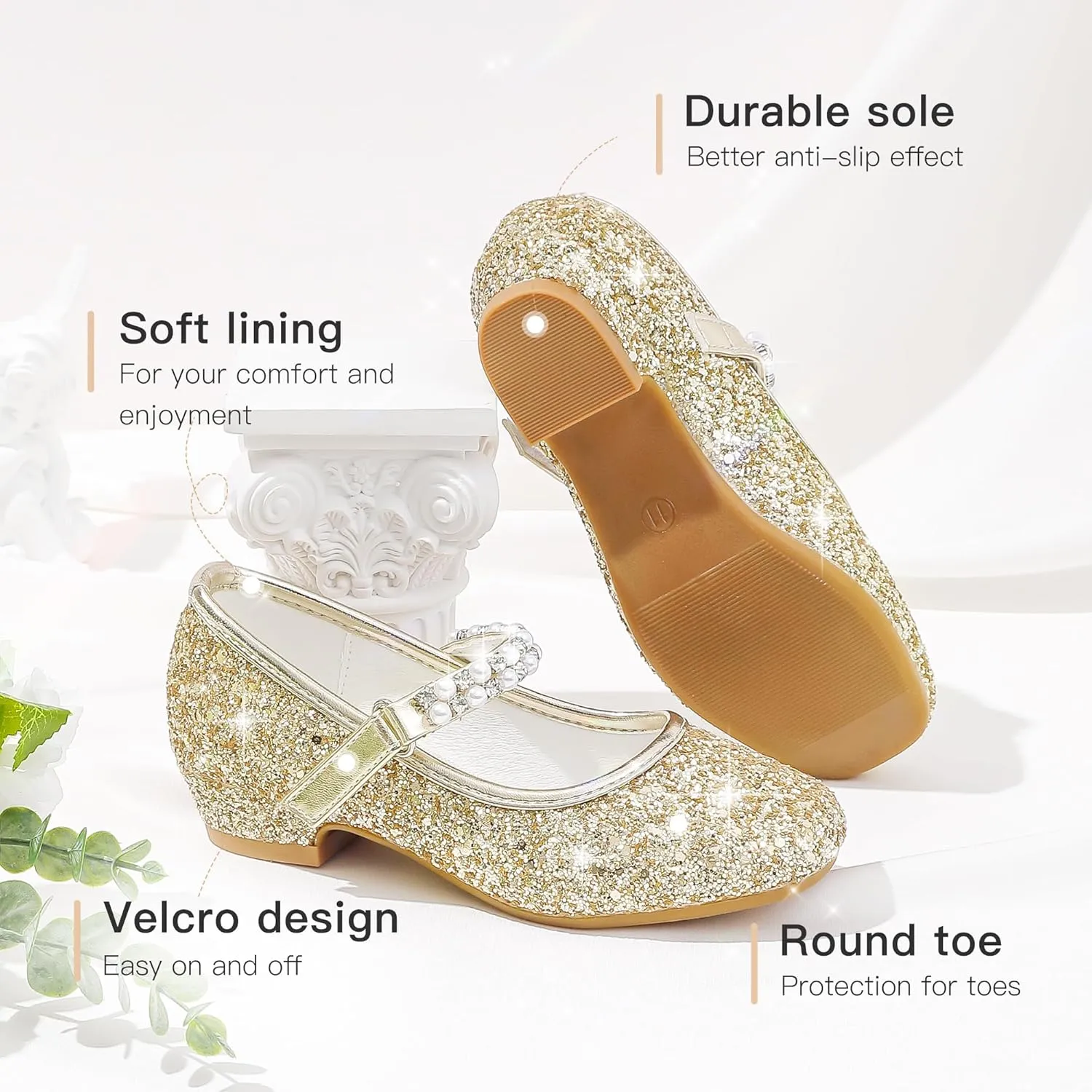 Furdeour Toddler Girls Mary Janes Shoes Low Heel Ballet Flats Wedding Party Dress Shoes for Kids
