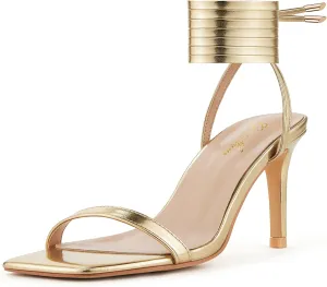 GENSHUO Women Strappy Heeled Sandals 3.14 inch Stilettos Lace Up Square Open Toe High Heels Sandals for Party, Prom
