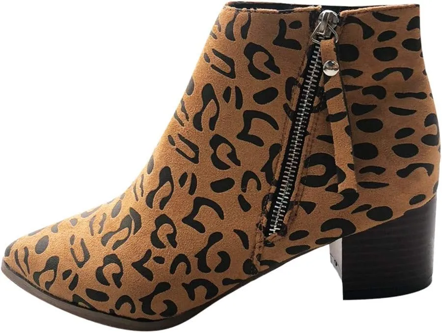 Gibobby Booties for Women with Heel and Buckle,Ankle Boots Round Toe Faux Stacked Low Heel Side Zipper Winter Boots