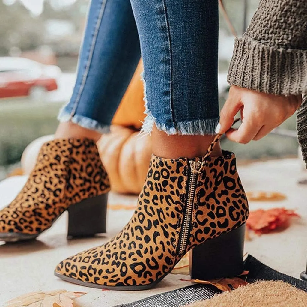 Gibobby Booties for Women with Heel and Buckle,Ankle Boots Round Toe Faux Stacked Low Heel Side Zipper Winter Boots