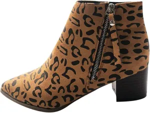 Gibobby Booties for Women with Heel and Buckle,Ankle Boots Round Toe Faux Stacked Low Heel Side Zipper Winter Boots