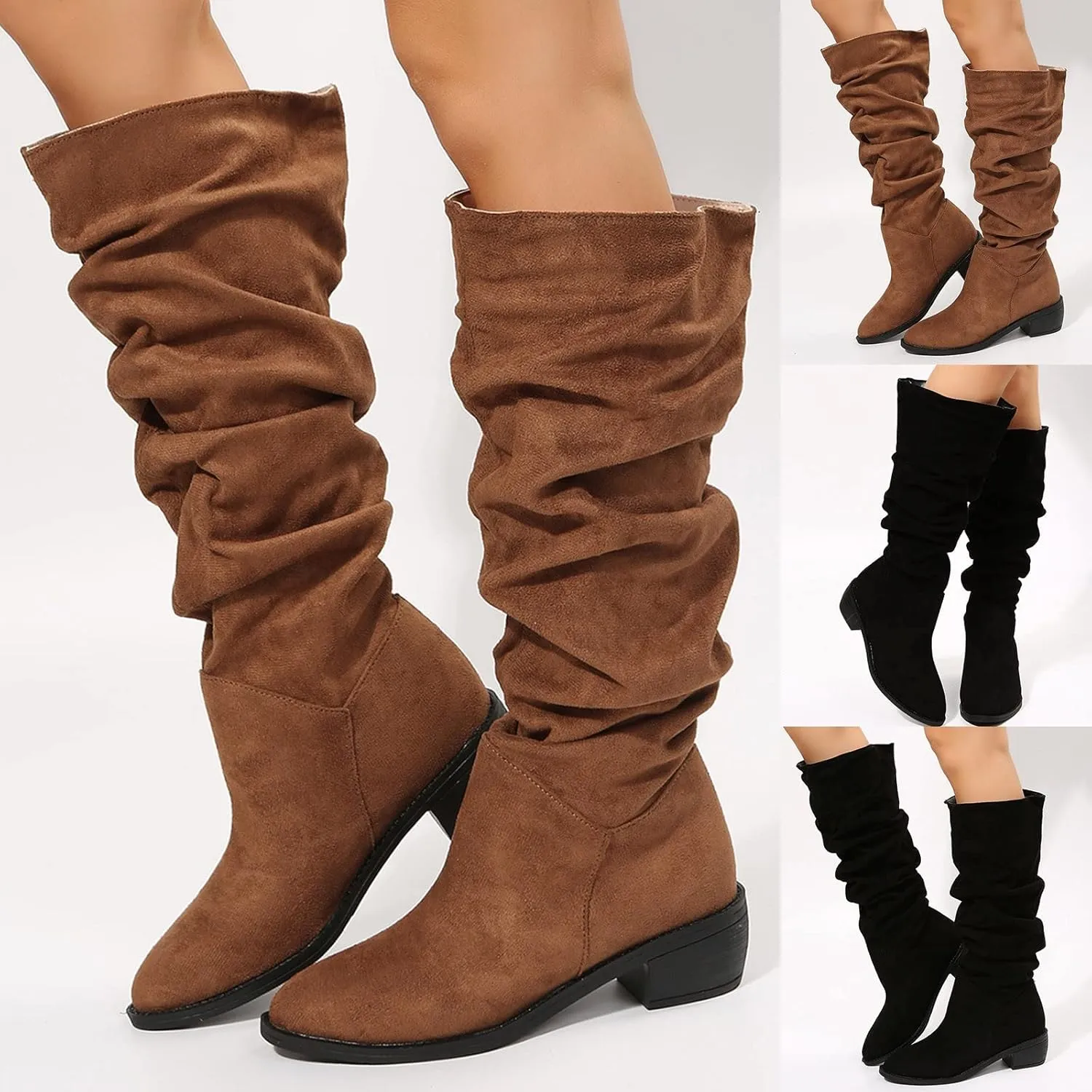 Gibobby Winter Boots for Women,Women's Knee Length Boots Retro Combat Knight Boots Closed Toe Motorcycle Low Heel Outdoor Waterproof Western Shoes