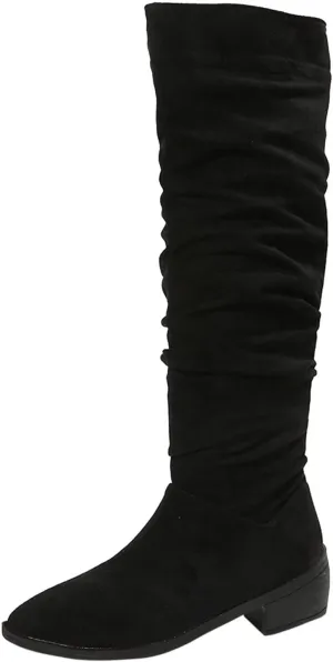 Gibobby Winter Boots for Women,Women's Knee Length Boots Retro Combat Knight Boots Closed Toe Motorcycle Low Heel Outdoor Waterproof Western Shoes