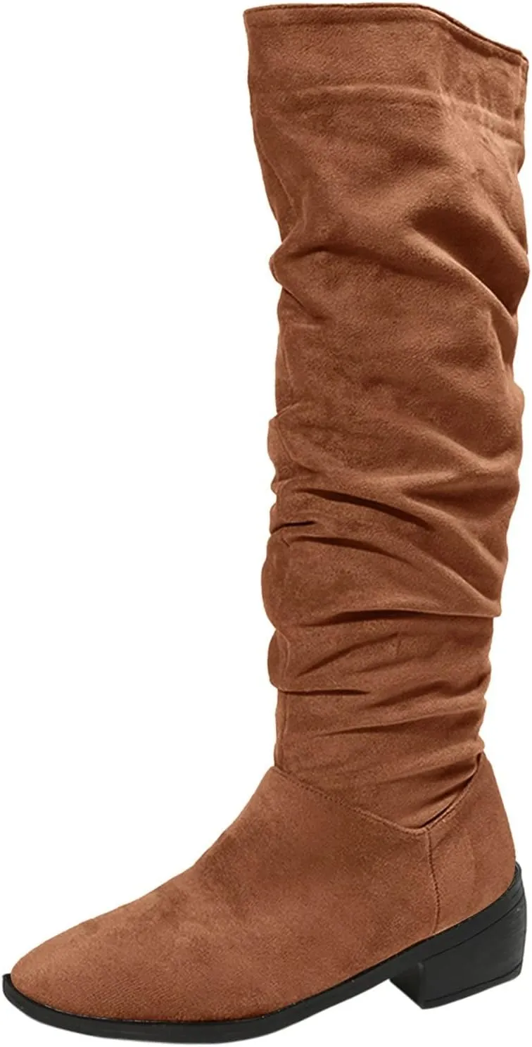 Gibobby Winter Boots for Women,Women's Knee Length Boots Retro Combat Knight Boots Closed Toe Motorcycle Low Heel Outdoor Waterproof Western Shoes