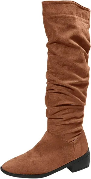 Gibobby Winter Boots for Women,Women's Knee Length Boots Retro Combat Knight Boots Closed Toe Motorcycle Low Heel Outdoor Waterproof Western Shoes