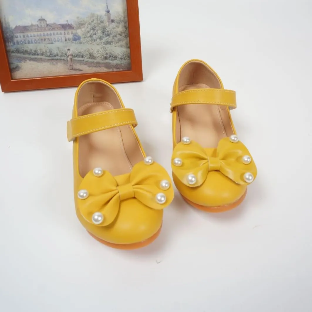 Girls Dress Shoes Mary Jane Low Heels Party Wedding Prom Footwear with Bow and Peals for Toddler Little Big Kids