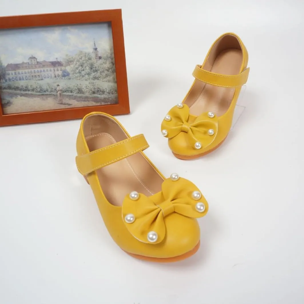 Girls Dress Shoes Mary Jane Low Heels Party Wedding Prom Footwear with Bow and Peals for Toddler Little Big Kids