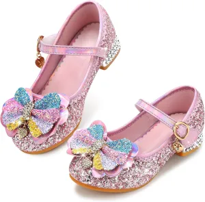 Girls Dress Shoes Mary Jane Princess Shoes Girls' Flats Glitter Low Heels Flower Wedding Party Footwear for Toddler Little/Big Kid