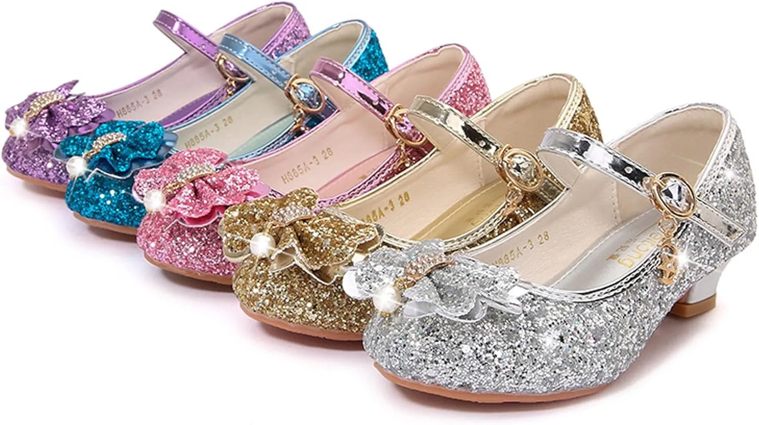 Girls Low Heels Bowknot Gold Children's Fashion Performance Comfortable Non-Slip Sequins Princess Shoes
