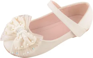 Girls Mary Jane Front Beads Bowknot Ballerina Flat Shoes Flower Wedding Party Bridesmaids Shoes Princess Ballet Flats