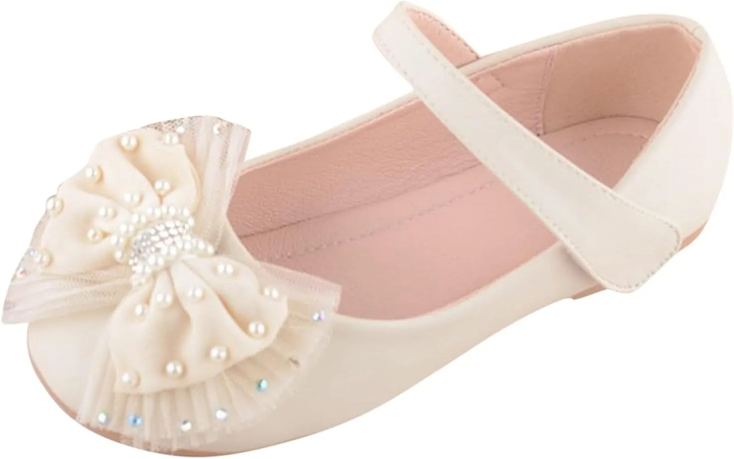 Girls Mary Jane Front Beads Bowknot Ballerina Flat Shoes Flower Wedding Party Bridesmaids Shoes Princess Ballet Flats