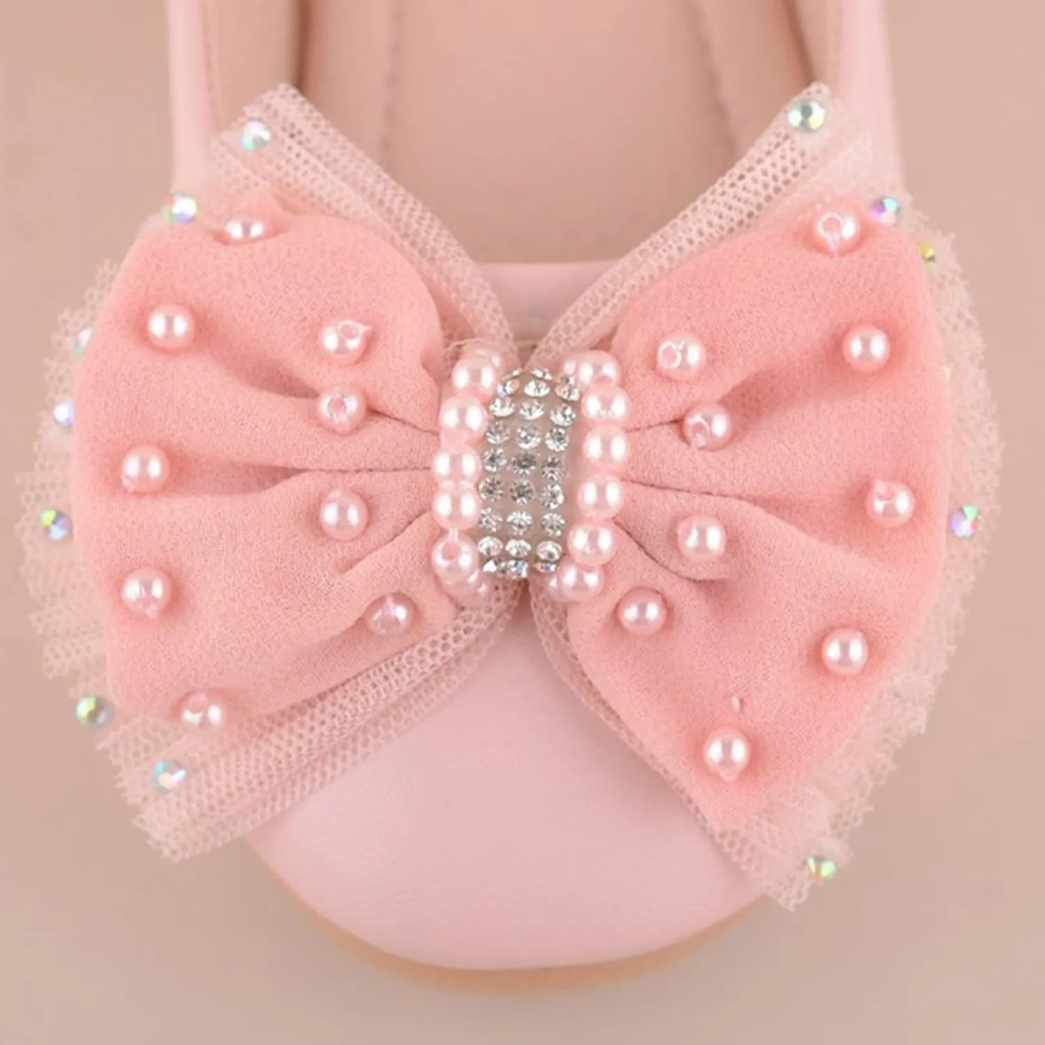 Girls Mary Jane Front Beads Bowknot Ballerina Flat Shoes Flower Wedding Party Bridesmaids Shoes Princess Ballet Flats