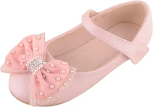 Girls Mary Jane Front Beads Bowknot Ballerina Flat Shoes Flower Wedding Party Bridesmaids Shoes Princess Ballet Flats