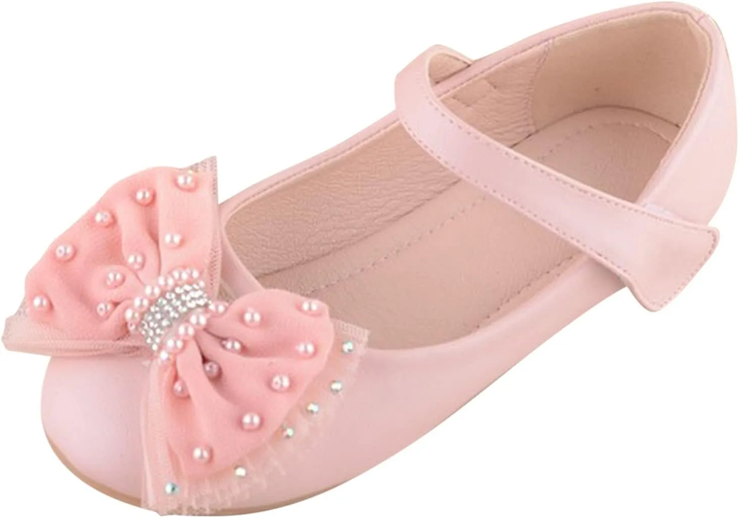 Girls Mary Jane Front Beads Bowknot Ballerina Flat Shoes Flower Wedding Party Bridesmaids Shoes Princess Ballet Flats