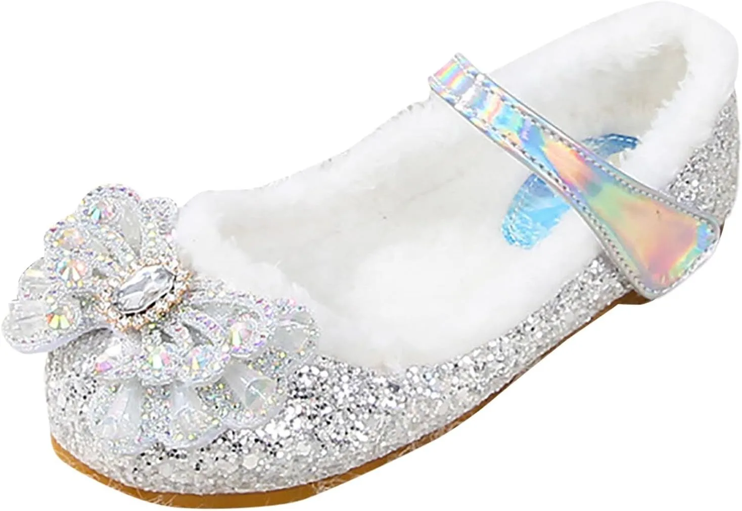 Girl's Warm Winter Mary Janes Glitter Sequins Mary Jane Flats Princess Shoes Cosplay Dress Wedding Party Shoes