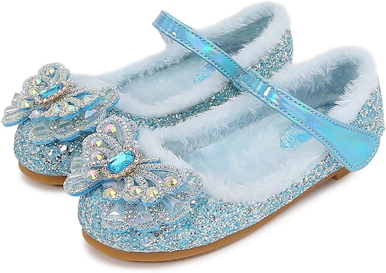 Girl's Warm Winter Mary Janes Glitter Sequins Mary Jane Flats Princess Shoes Cosplay Dress Wedding Party Shoes