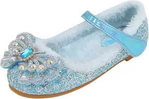 Girl's Warm Winter Mary Janes Glitter Sequins Mary Jane Flats Princess Shoes Cosplay Dress Wedding Party Shoes