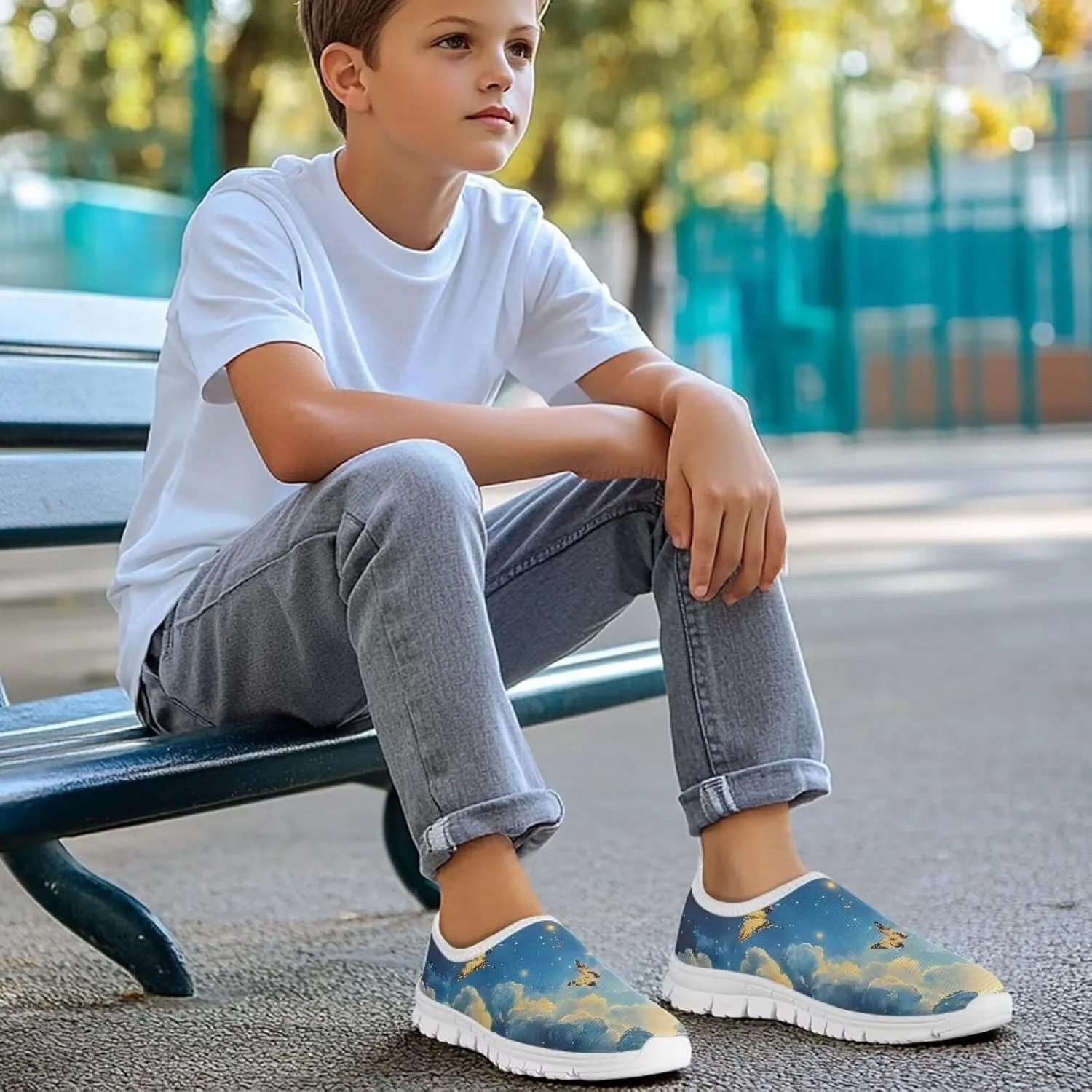 Girls'Slip On Sneakers,Lightweight Breathable Tennis Shoes Boys Wear-Resistant Non-Slip Eva Sole Running Shoes