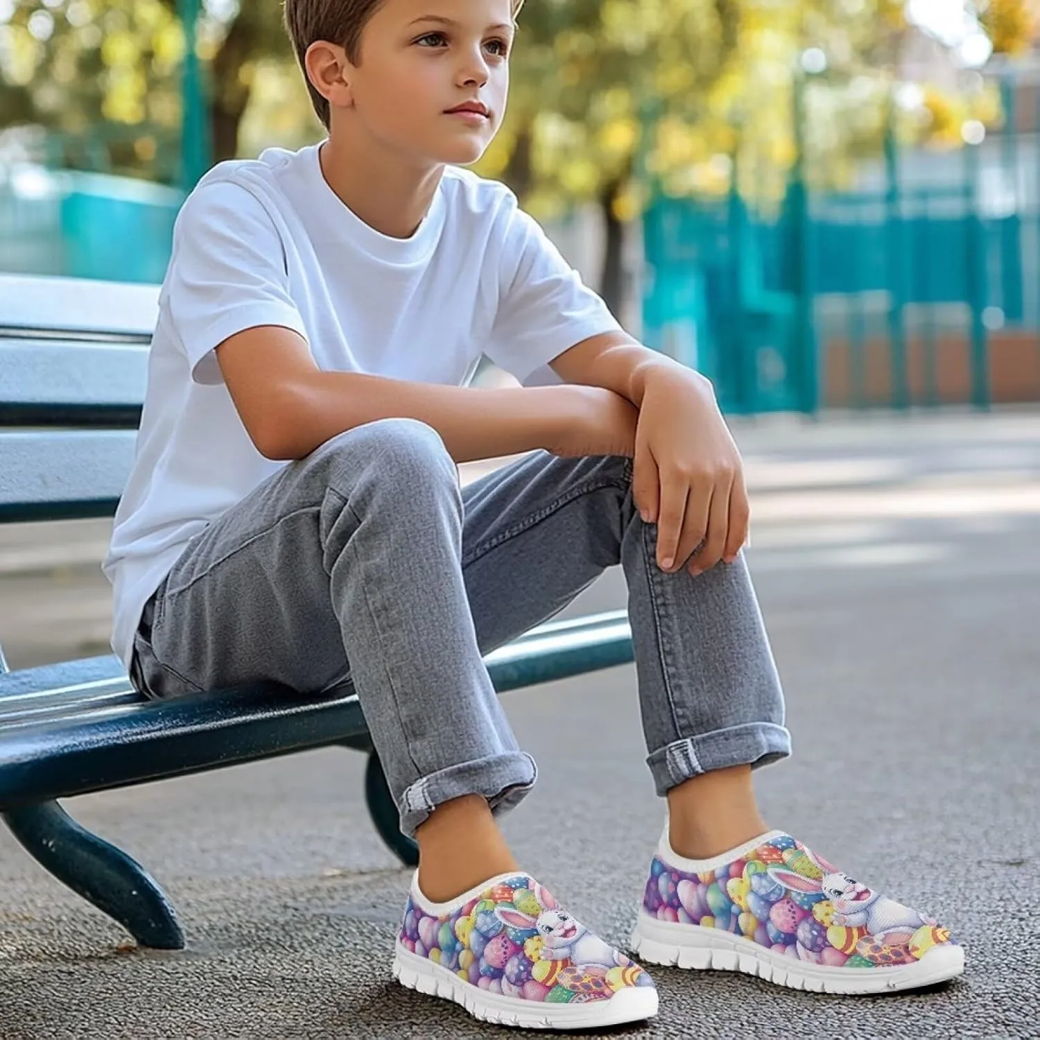 Girls'Slip On Sneakers,Lightweight Breathable Tennis Shoes Boys Wear-Resistant Non-Slip Eva Sole Running Shoes