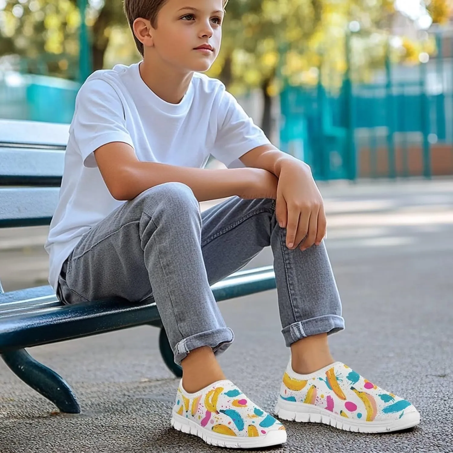 Girls'Slip On Sneakers,Lightweight Breathable Tennis Shoes Boys Wear-Resistant Non-Slip Eva Sole Running Shoes